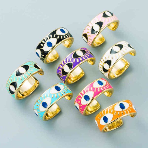 

rings devils eye exaggerated personality color oil dripping ring female minority design open index finger, Golden;silver
