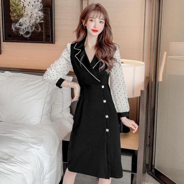 

casual dresses make winter v-neck dress light ripe female small suit, Black;gray