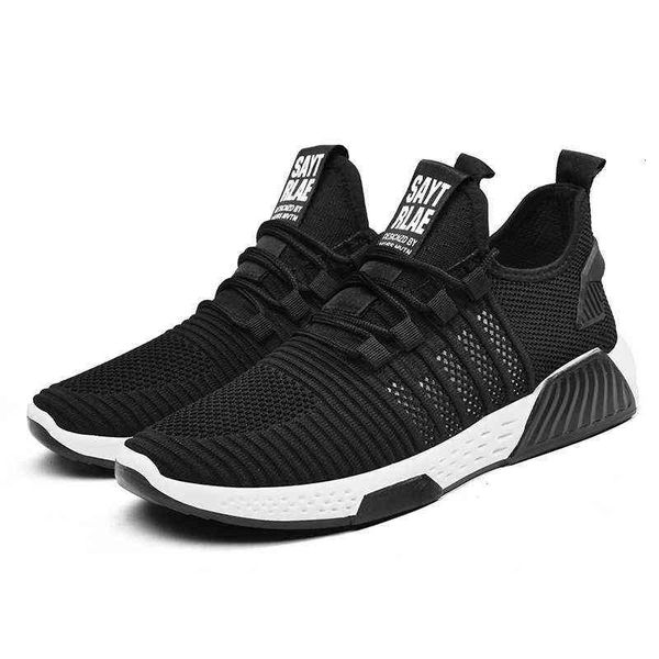 

autumn men's sports shoes 2021 korean student casual fashion running flying woven breathable, Black