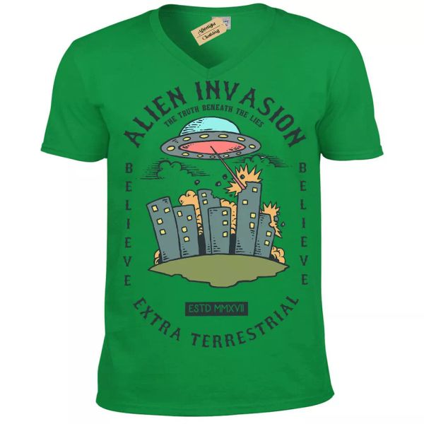 

alien attack camiseta invasiÃ³n ovni extraterrestre et hombre cuello en v, White;black