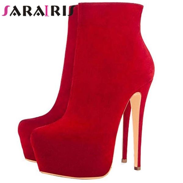 

boots sarairis brand more colors super fetish high heels winter shoes women plus size platform flock party ankle boot, Black