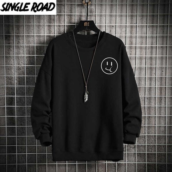 

single road mens crewneck sweatshirt men autumn oversized japanese streetwear hip hop black hoodie men sweatshirts hoodies 210715