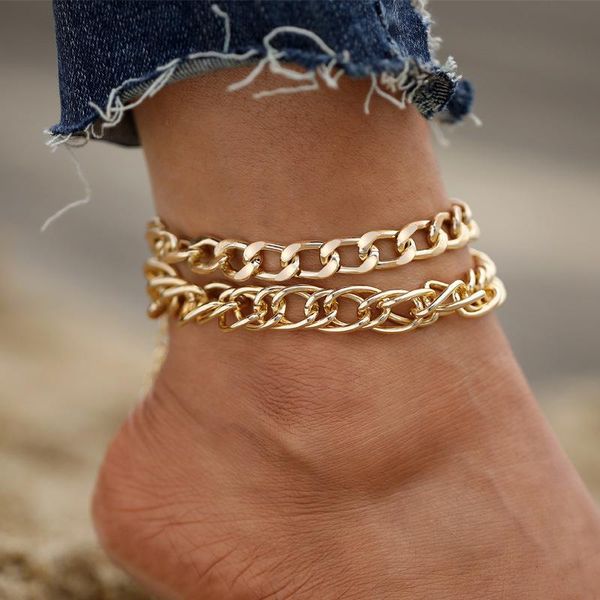 

anklets jewelry accessories personalized thick chain fashion simple gold double exaggerated bracelet jl009, Red;blue