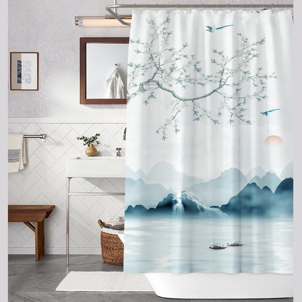

shower curtains ink landscape painting curtain rental room partition bathroom waterproof and mildew proof of perforation