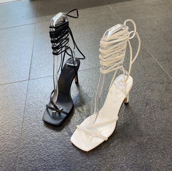 

european and american summer style stiletto high-heel roman sandals with flip flops straps around the feet, Black
