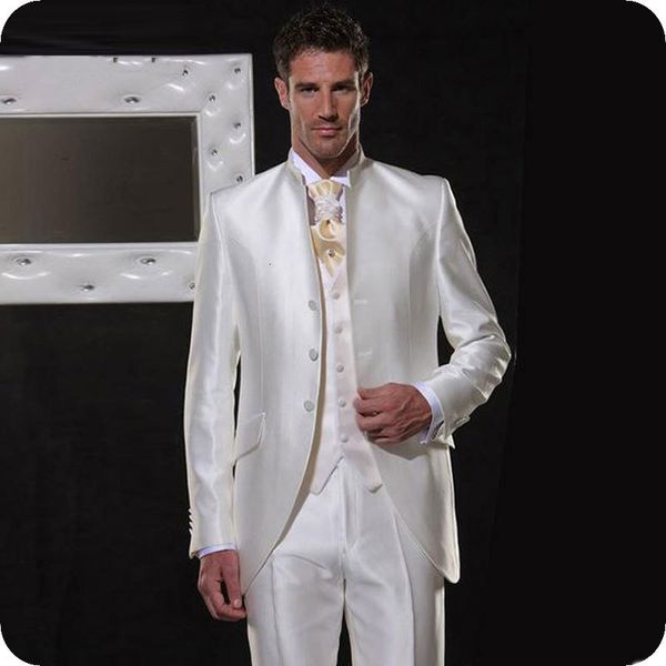 

men's suits & blazers vintage italian white men wedding slim fit man blazer stand lapel costume homme jacket 3piece pants vest gro, White;black