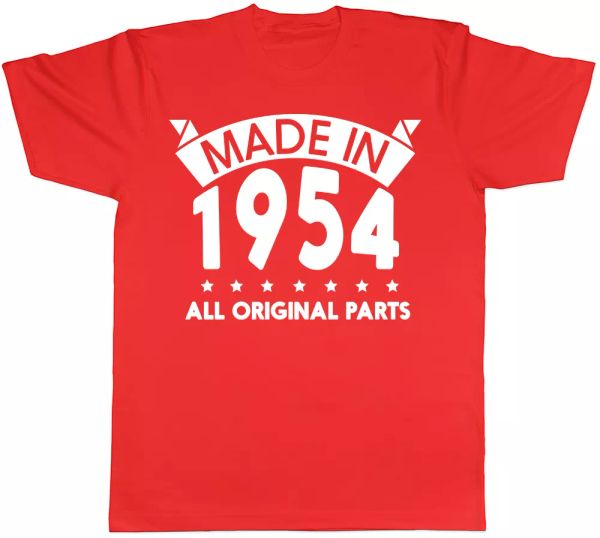 

made in 1954 all original parts birthday mens short sleeve t-shirt, White;black
