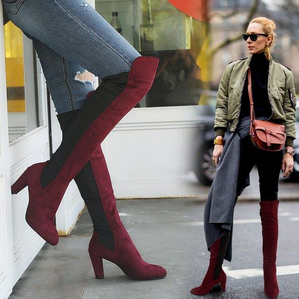 

boots women high heel autumn winter over the knee thigh woman shoes long bota feminina zapatos de mujer, Black