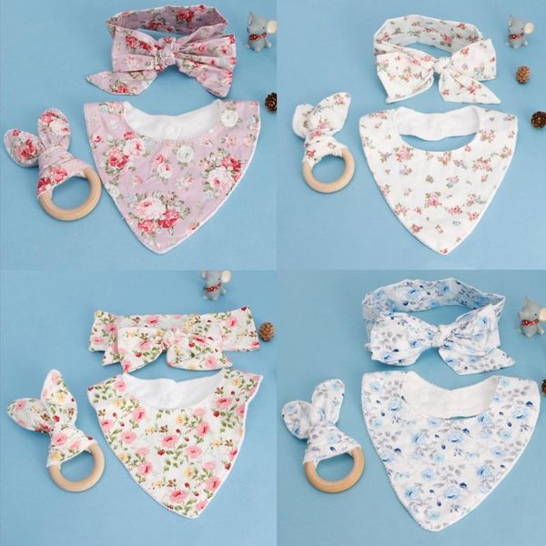

3pcs baby teether toys teething ring cotton bibs towel headband infant saliva care set bib or 2pcs & burp cloths