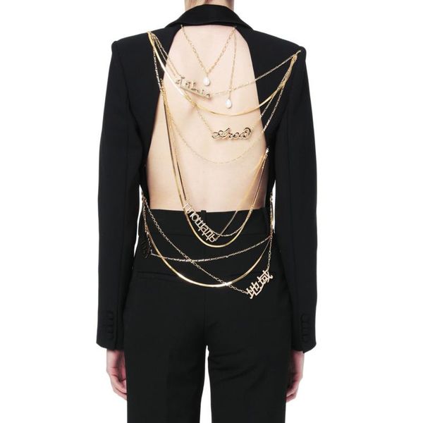 

spring and summer fashion casual long sleeve back hollow out stitching metal chain blazer coat women z096 women's suits & blazers, White;black