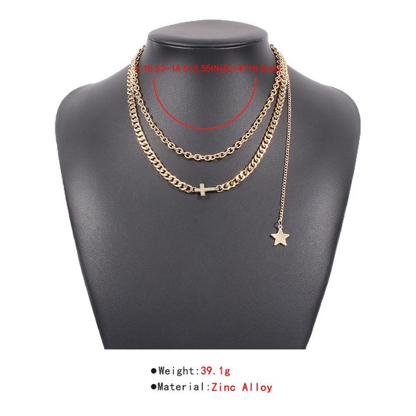 

choker necklace pendants european and american simple cross thick chain ins wind metal pentagram tassel, Golden;silver