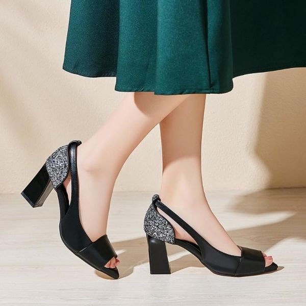 

spring sandals women shoes summer square heel platform casual female fashion classic black gray girls plus size