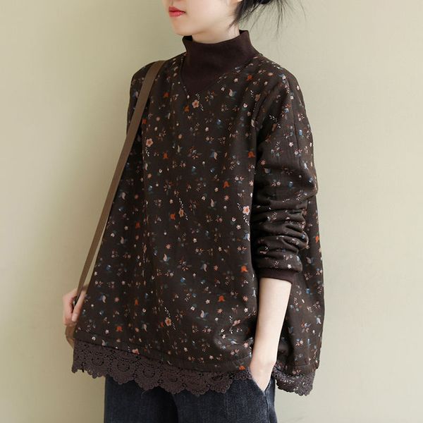

autumn arts female style long sleeve shredded pullovers lace all combined vintage casual printing hoodie s59 cotton, Black