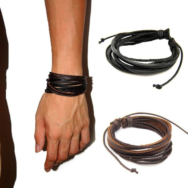 

hand-woven leather bracelet multilayer wrap braided rope wristband bracelets & bangles for women men charm, Golden;silver