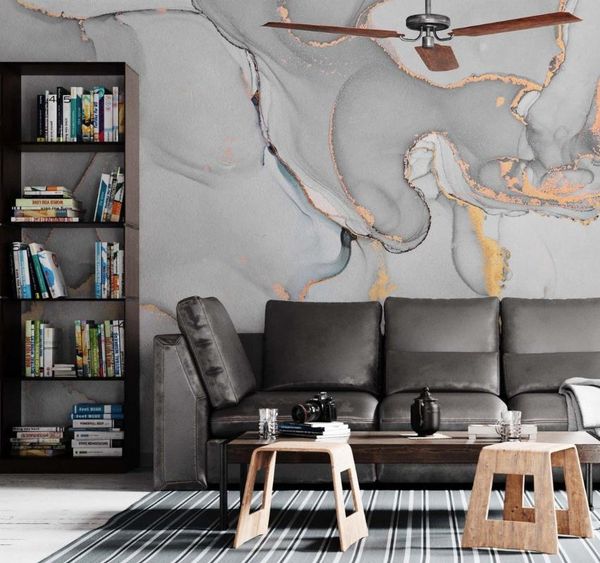 

wallpapers muravie gray tones with goldy details marble design wallpaper | removable wall mural office art