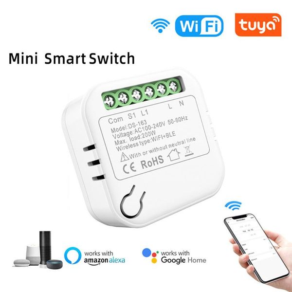

smart home control mini wi-fi module light switch 220v 10a wireless diy breaker relay compatible with alexa google