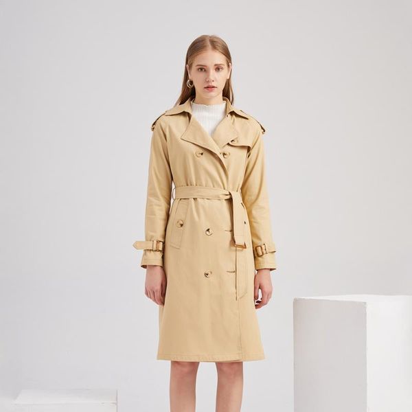 

women's trench coats khaki long coat women windbreaker waistcoat buttons belt double breasted outerwear oversized overcoats, Tan;black