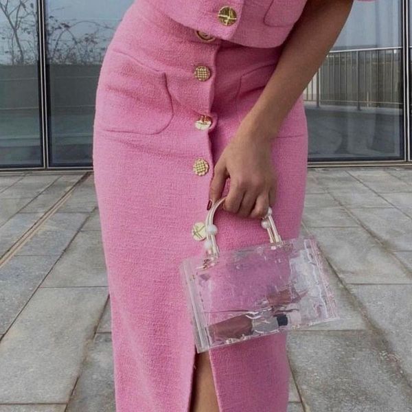 

ardm fashion high waist button pockets tweed split midi skirts vintage elegant office ladies skirt women 2021 chic bodycon jupes, Black