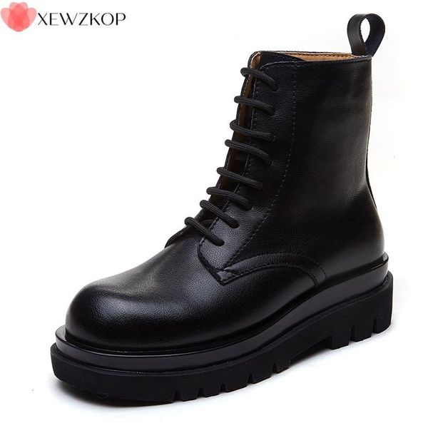 

ins punk women ankle boots genuine leather side zipper shoes woman high heels 2021 fashion winter motorcycle girls, Black