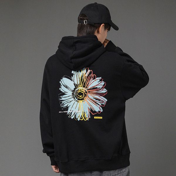 

men's hoodies & sweatshirts men streetwear hip hop hoodie daisy flower winter see cotton harajuku floral loose f4k1, Black
