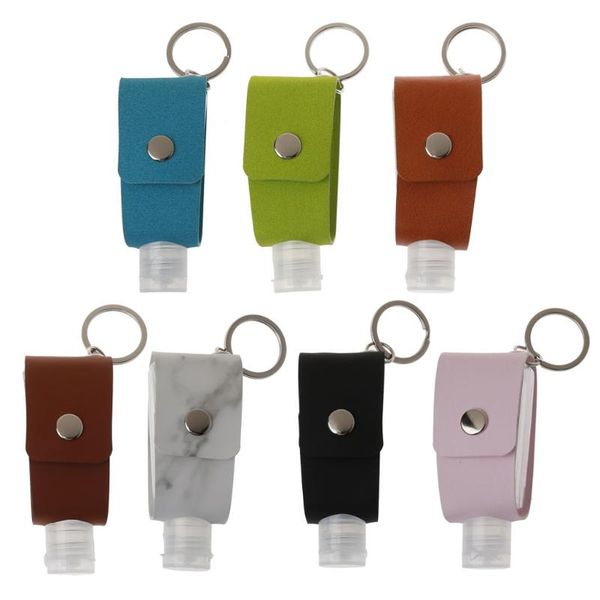 

1oz portable squeeze bottle, plastic travel bottle with leather keychain holder hand sanitizer refillable storage bottles & jars
