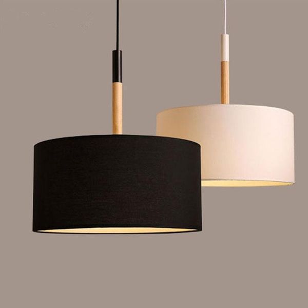 Lampade a sospensione Moderne luci a led in tessuto Lampada a sospensione in legno tondo nordico Sala da pranzo Cucina Bar Cafe Light Fixtures Apparecchio a sospensione