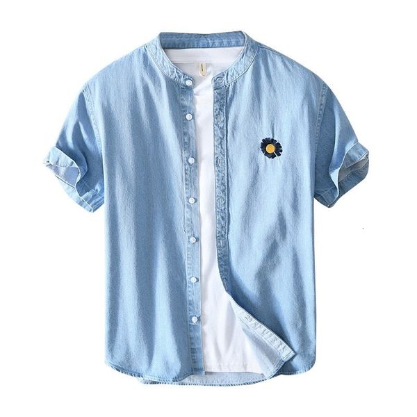 

men's t-shirts summer of the men with casual short sleeves denim single fine-fitting shirt breasted style preppy streetwear cowboy shi, White;black