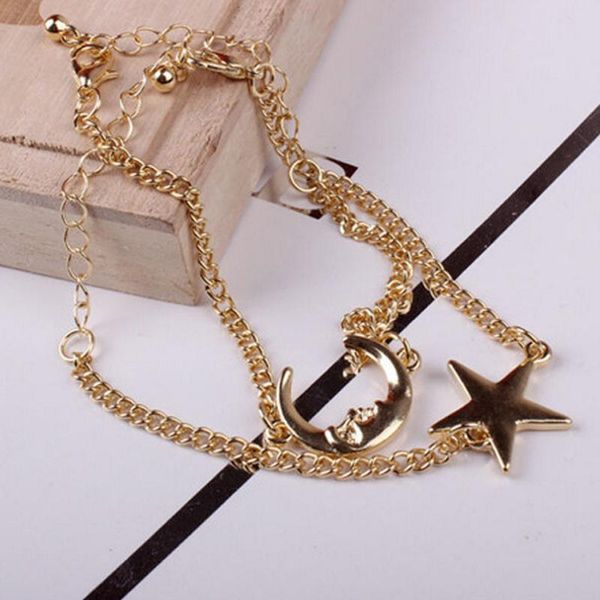 

link, chain 2021 exquisite stars and moon bracelet for women fashion jewelry, Black