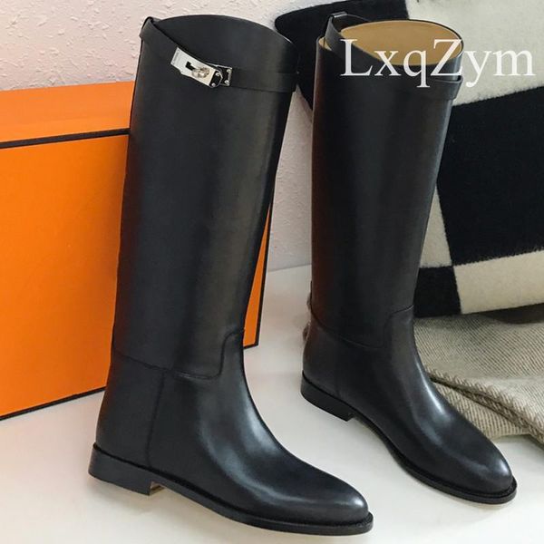 

boots classic fashion metal lock women ankle ladies short low squared heel buckled brand shoes black zapatos mujer