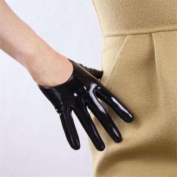 Fingerlose Handschuhe Patentleder Frau Ultrasort 13cm Nachahmung echter hellschwarz Unglücklicher französischer Stil weibliche Handschuhe PU18