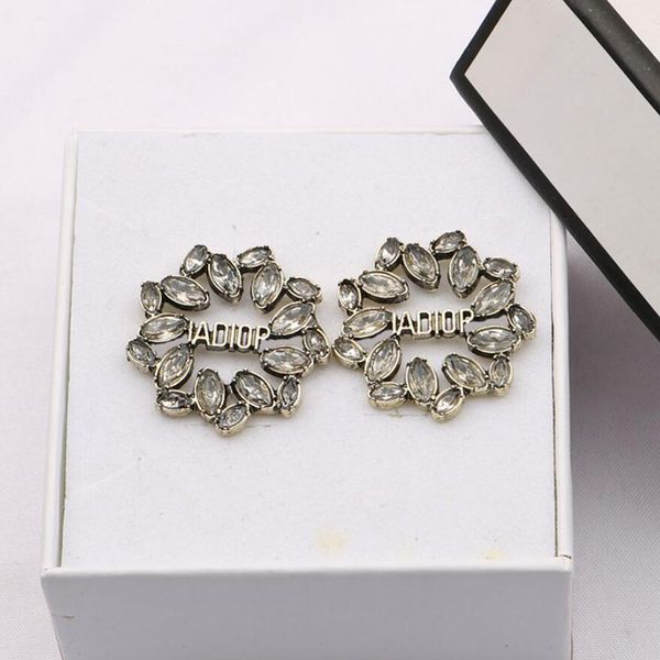 

fashion womens 18k gold plated earring ear stud luxury brand designers letter crystal rhinestone geometric exaggerate classic wedding party, Golden;silver
