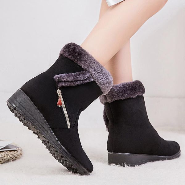 

boots ladies winter snow women's shoes slope heels xl 43 ankle 2021, Black