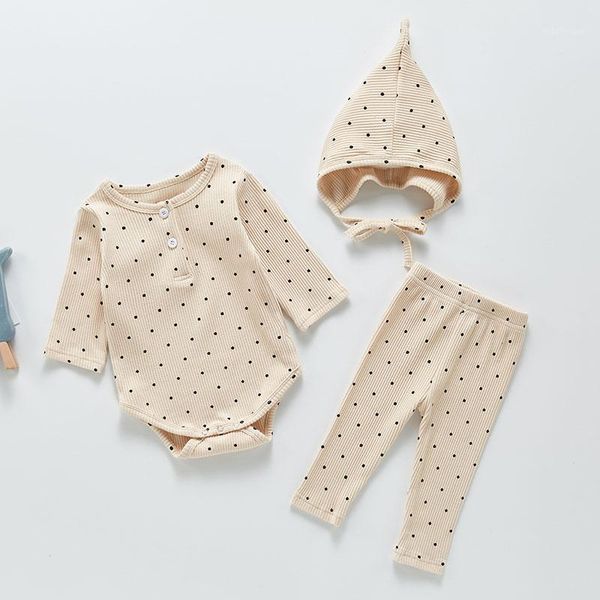 

clothing sets spring autumn children baby boys girls long sleeve dot rompers + pants hat suit 3pcs kids boy girl clothes1, White