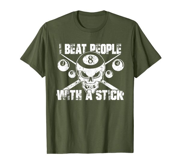 

i beat people with a stick billiards t-shirt, White;black