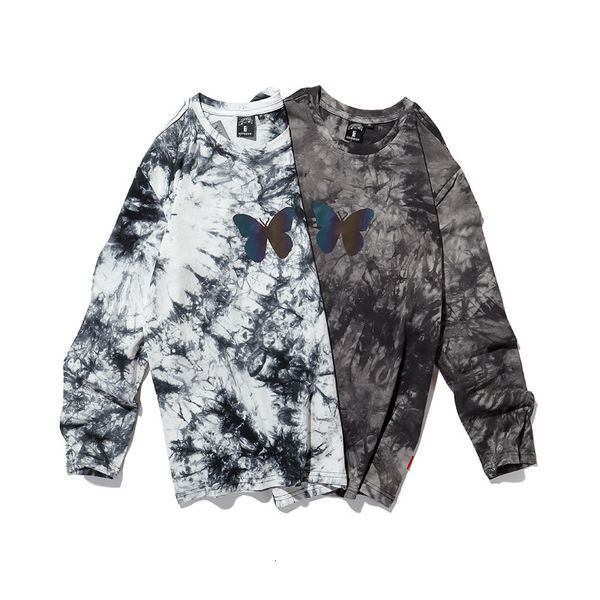 

t shirt 2021ss autumn winter fashion brand street tee laser magic color reflective tie dye men's loose cotton long sleeve, White;black