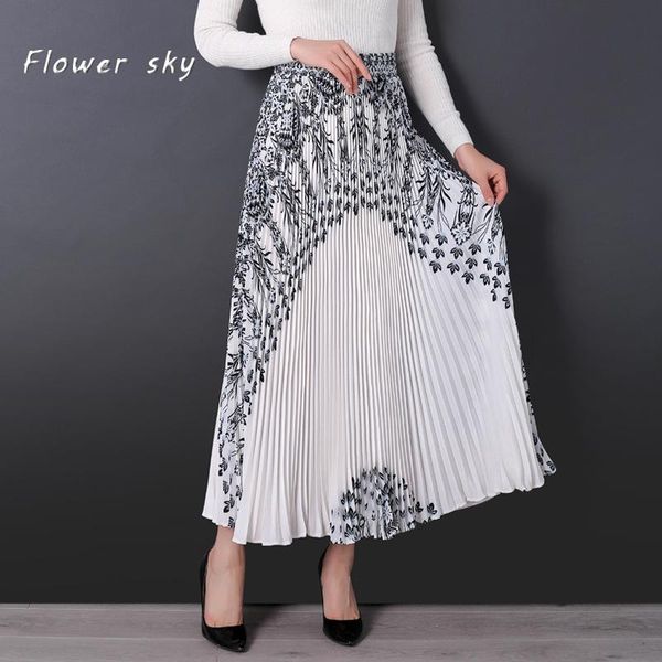 

skirts flower sky fashion summer women floral skirt long pleated womens saias midi faldas vintage maxi, Black