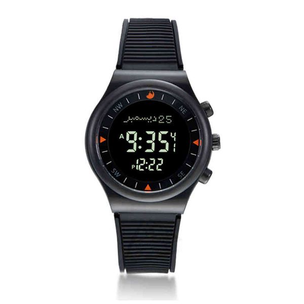 

muslim azan watch for prayer with qibla compass adhan alarm hijri calendar islamic al harameen fajr time wristwatch arabic clock, Slivery;brown