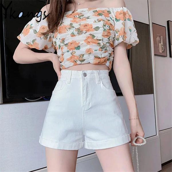 

high waist rolled up womens shorts leg denim summer korean style fashion casual women white booty jeans wild basic clothing, White;black
