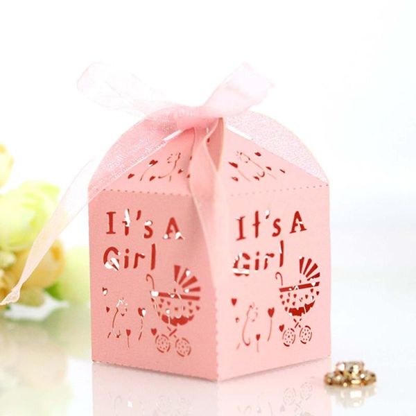 

gift wrap 100pcs its a boy girl hollow flower box candy packaging wedding cardboard dragee cookie bags cake pacakging wrapping