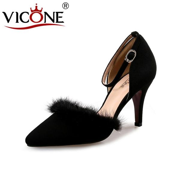 

dress shoes vicone women winter casual pointed toe fur fashion heels v682051, Black