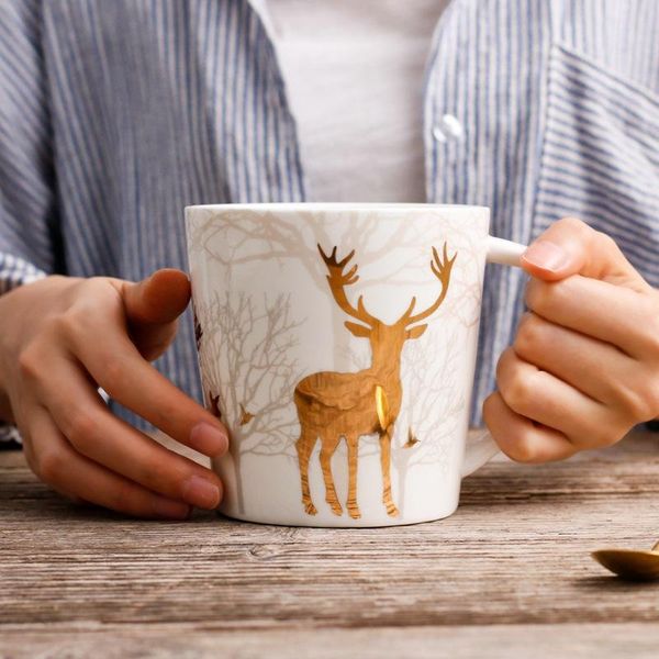 

matte ceramic mug coffee cup northern european style small hourse and deer mugs