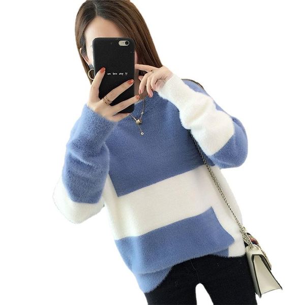 

women's jackets 2021 autumn winter sweater knitted pullover women korean version of mink velvet net red lazy wind long sleeve clothes f, Black;brown