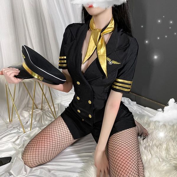 

women's sleepwear naughty bad princess flight attendant suit cos underwear clothing private pajamas summer dress, Black;red