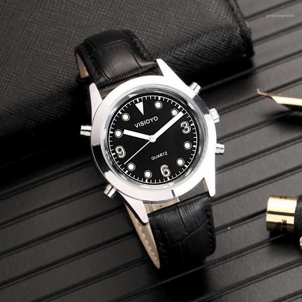 

spanish talking watch with alarm,black dial tssb-23s wristwatches, Slivery;brown