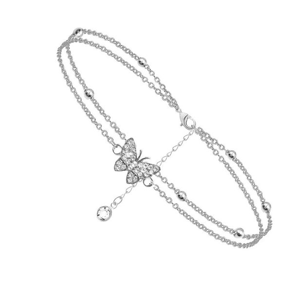 

charm bracelets 1pc all-match summer anklet shining diamond double-layer foot jewelry, Golden;silver