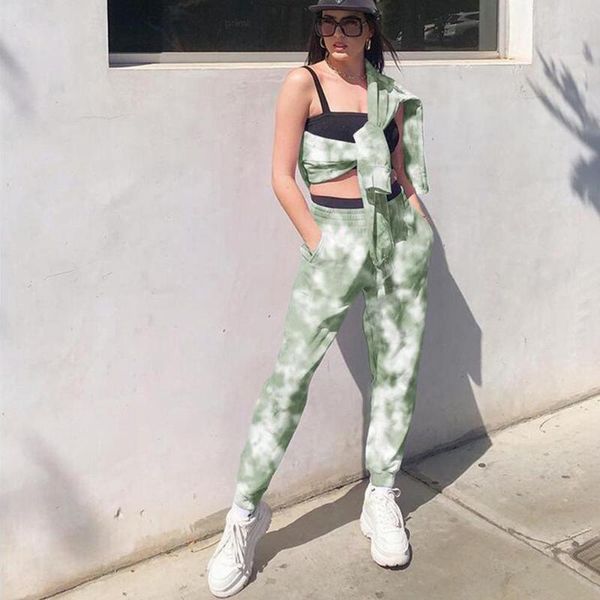 

women's pants & capris 2021 fashion streetwear womens ladys casual elastic waist high loose comfy stretch tie-dye printing vestidos, Black;white
