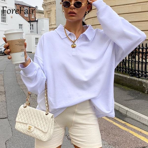 

polo white casual sweatshirt oversized women long sleeve loose fashion basic pullovers button autumn winter ladies, Black;white