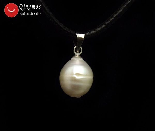 

pendant necklaces qingmos natural freshwater white pearl necklace for women with 10-11mm rice 17-18" cord chokers nec6352, Silver