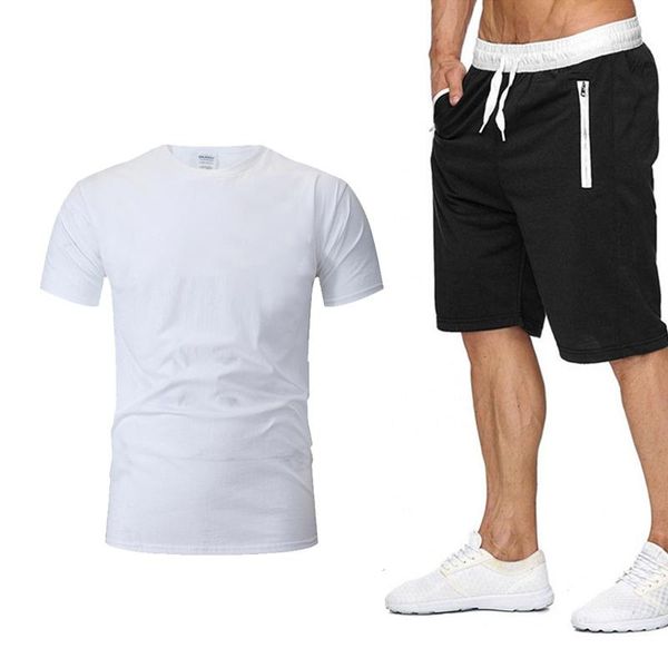 

men's tracksuits summer trendy brand solid color t-shirt + shorts two-piece casual jogging sportswear cotton, Gray