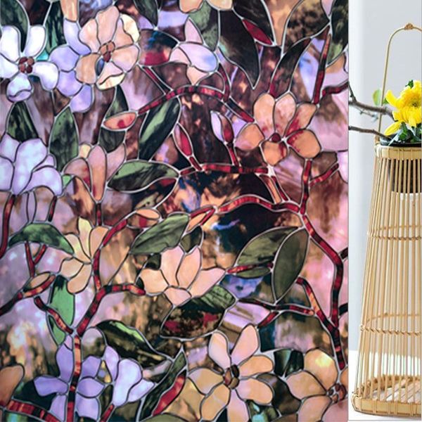 

window stickers privacy solar film. glue-electrostatic dyeing magnolia pattern household glass decorative sunshade film